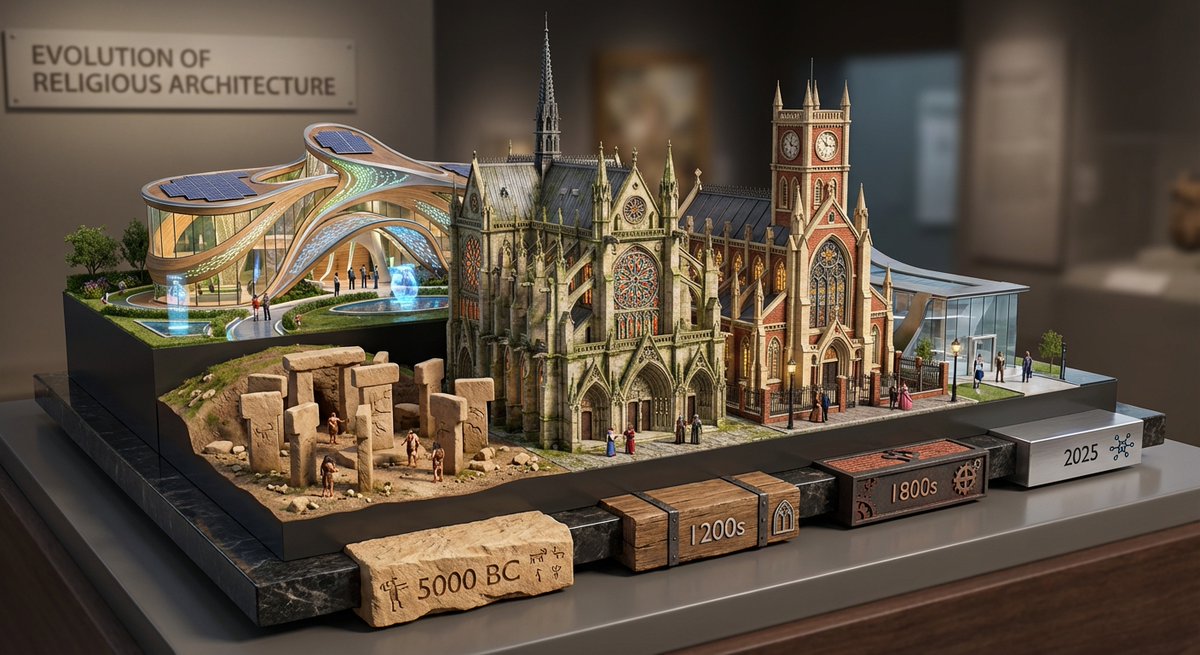 Layered Diorama of Religious Architecture Evolution 1