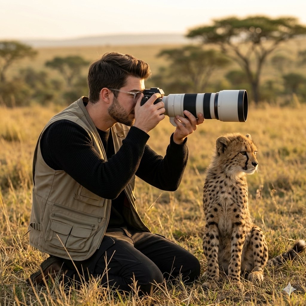 Wildlife Photographer with Cheetah Cub 1