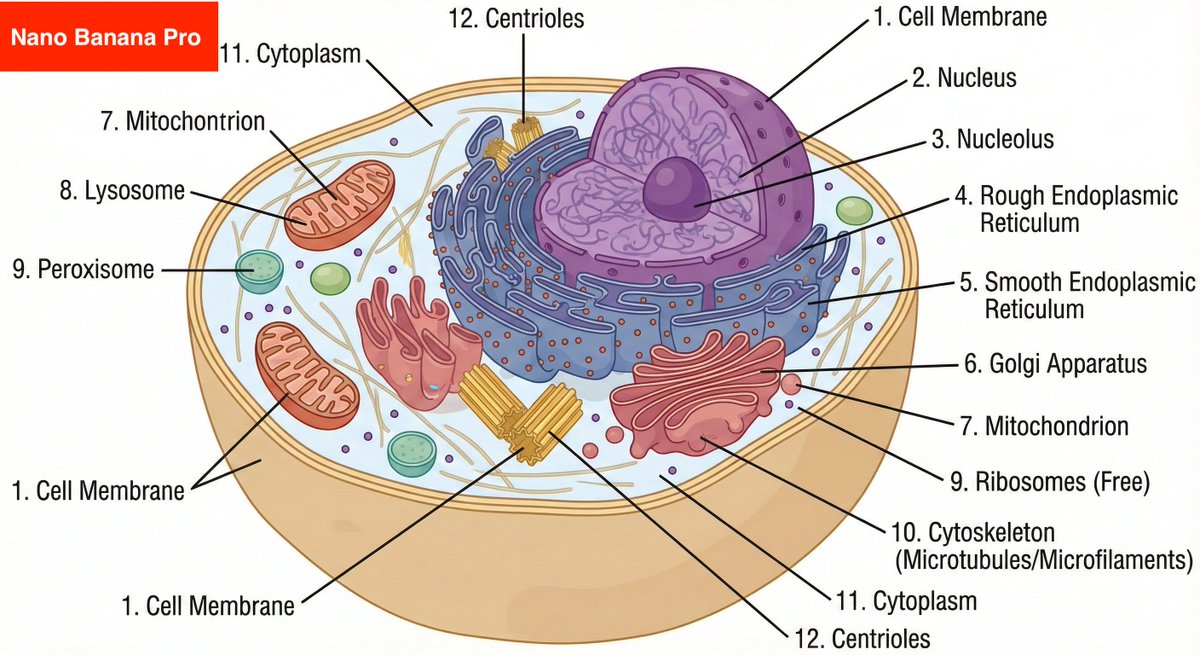 Labeled Diagram of a Human Cell (Comparison Prompt) 2