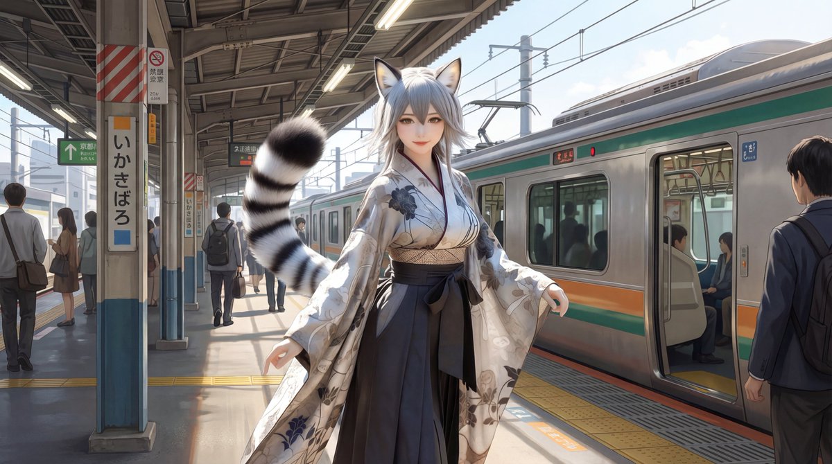 Character on Japanese train platform with matched lighting 1