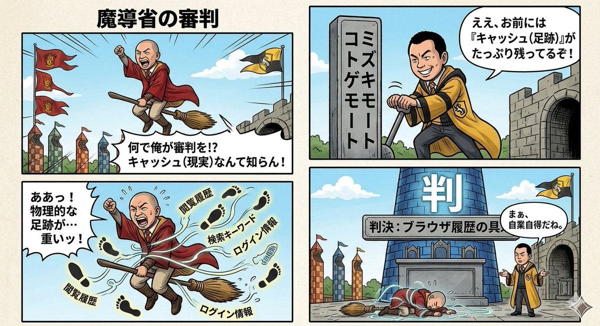 Four-Panel Manga Prompt: Judgment of the Ministry of Magic 1