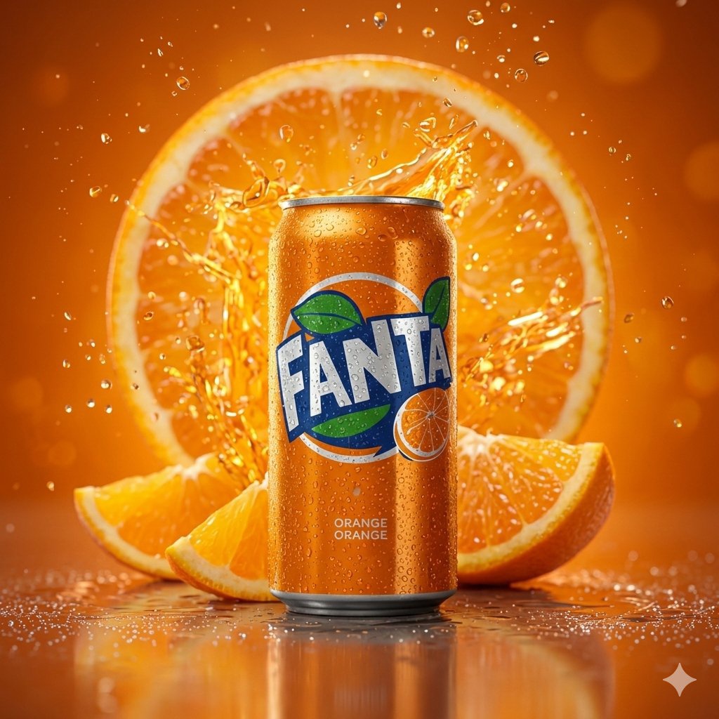 Hyper-realistic Cinematic Product Photo of Fanta Orange Can 2