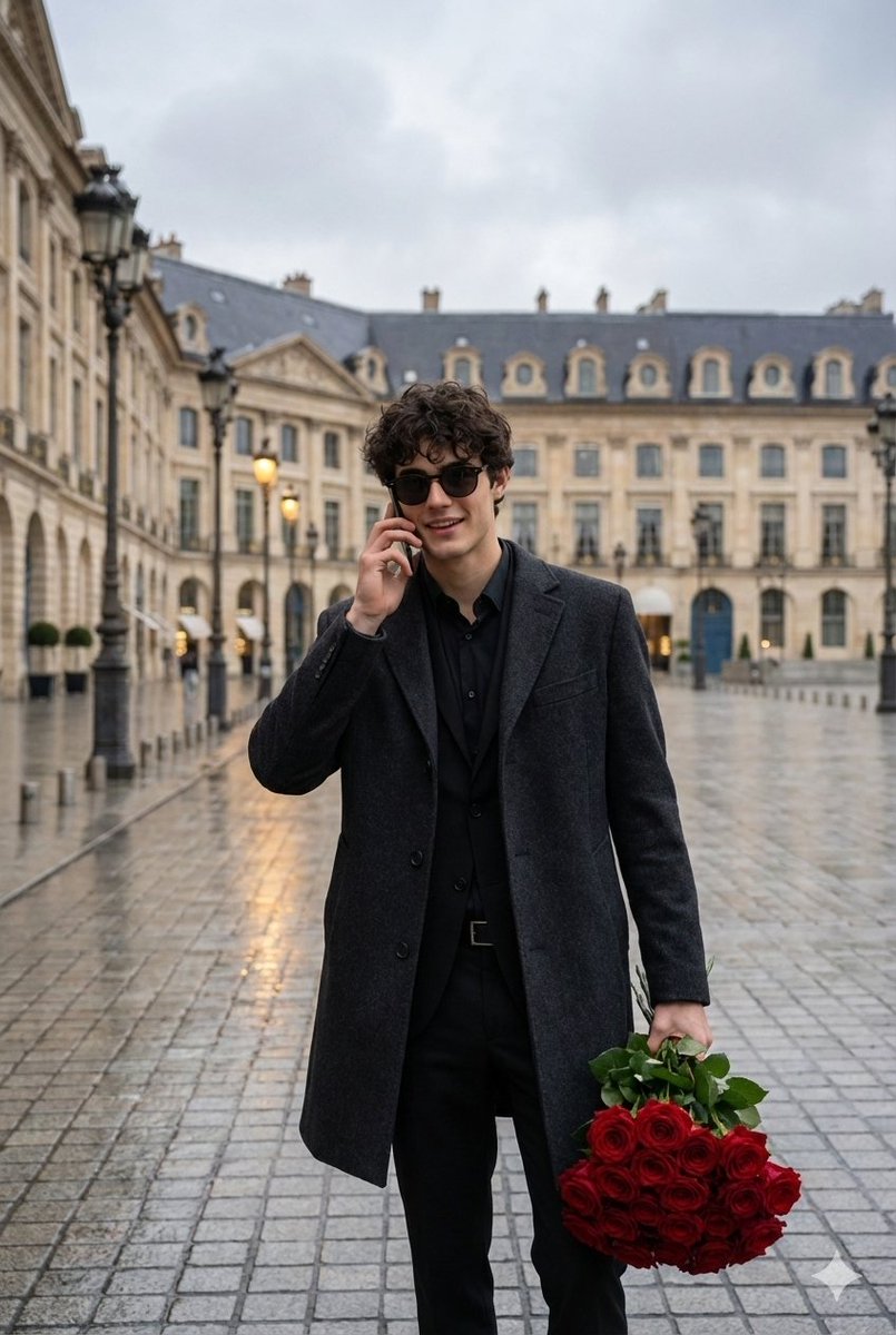 Cinematic Scene of a Man with Roses on a Wet City Street 1