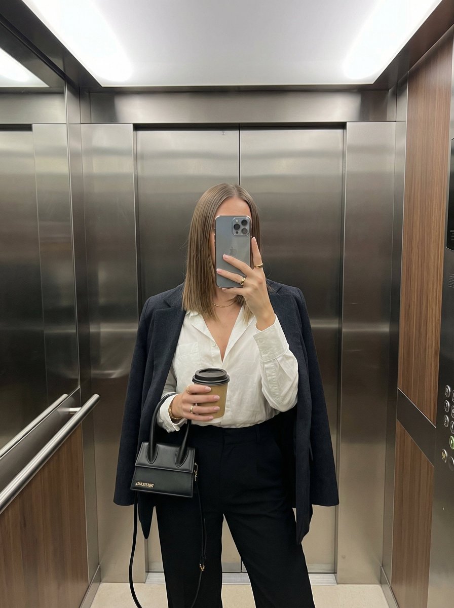 iPhone Mirror Selfie with Old Money Corporate Elegance Vibe 2