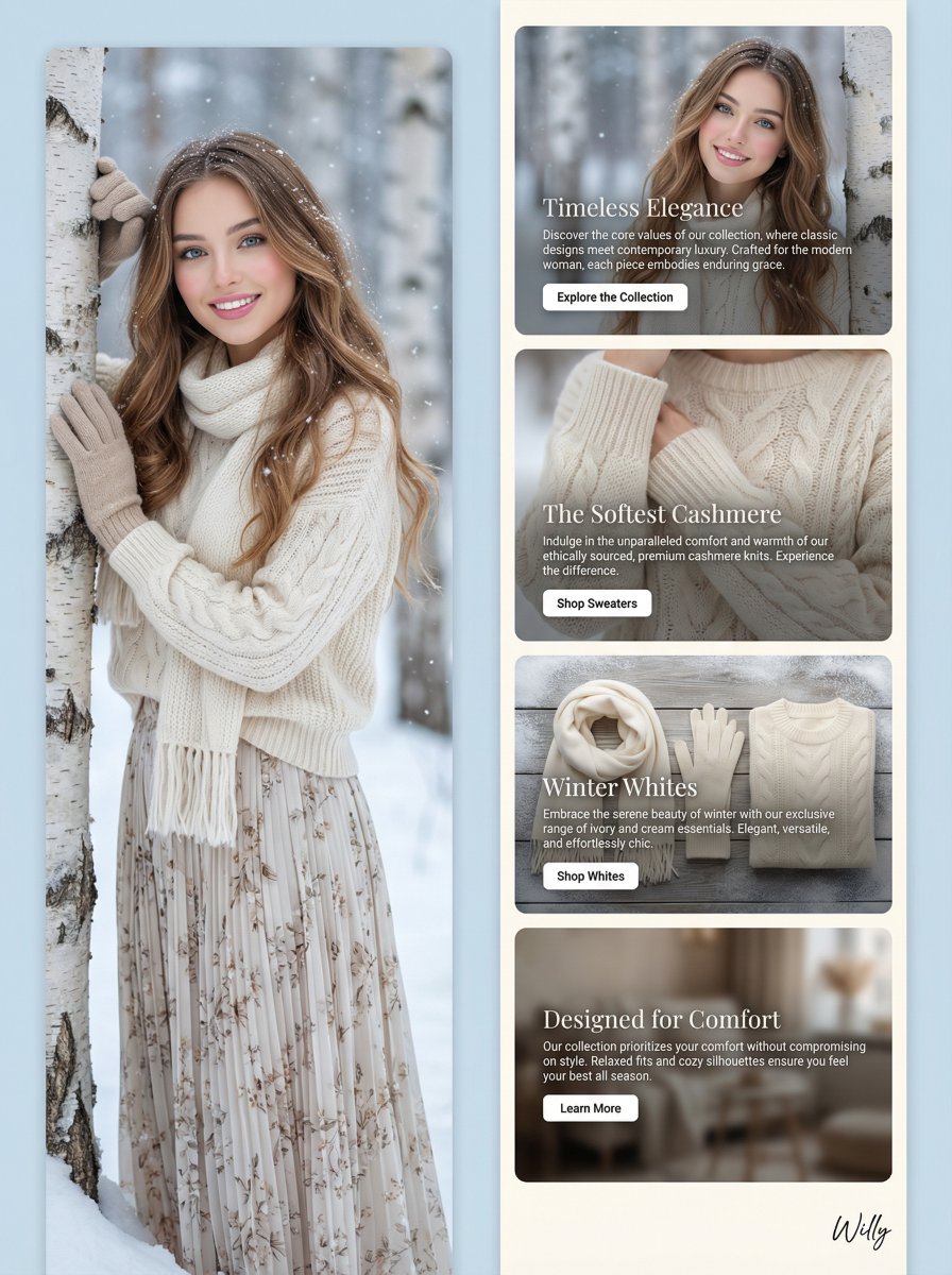 Winter Fashion Landing Page Design and Editorial Image 1