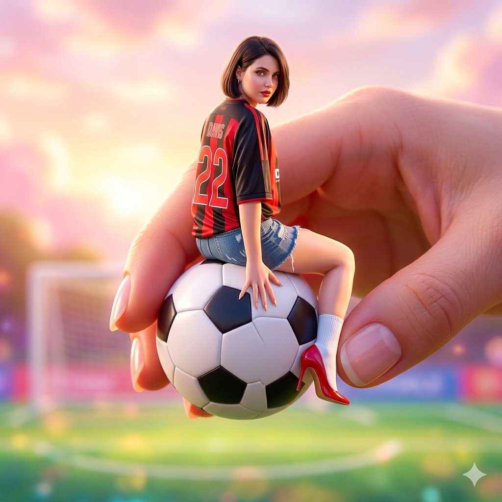 Miniature Fashionable Girl on Soccer Ball 1