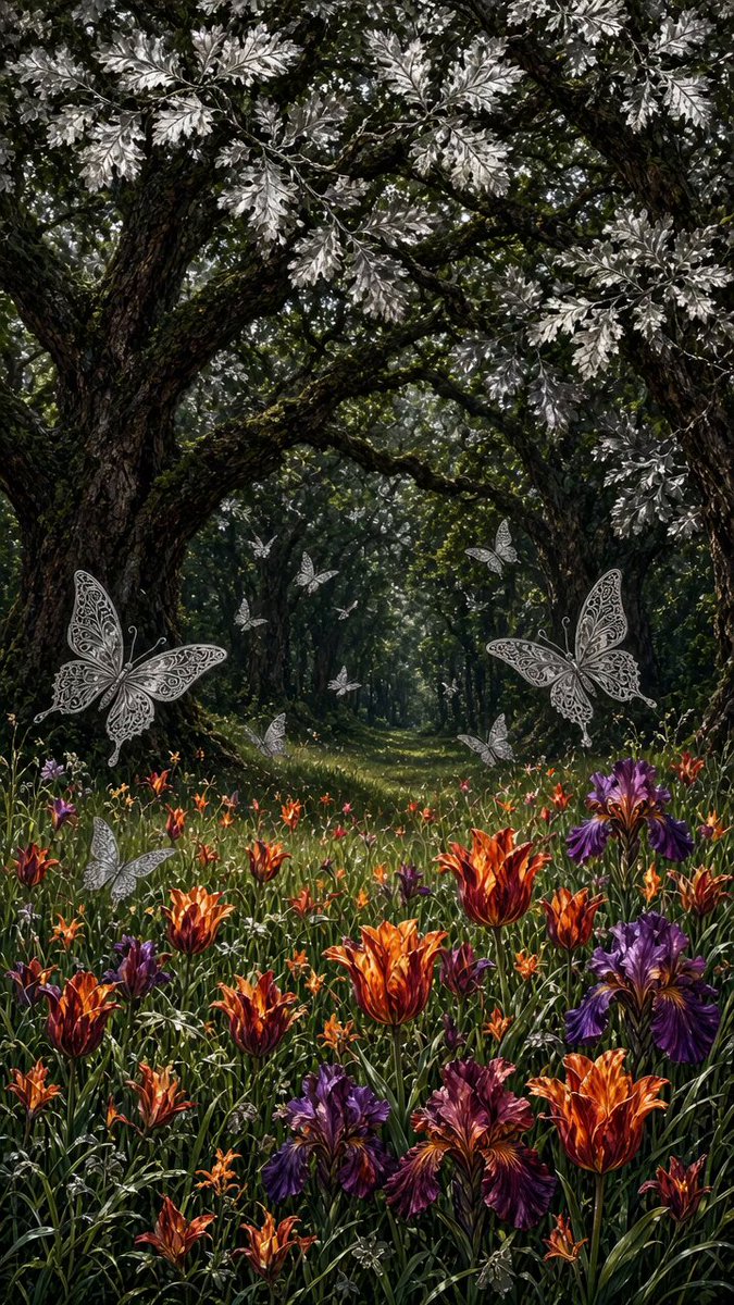Silver Oak Forest Fantasy Scene