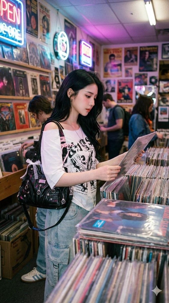 Y2K Coquette Streetwear in a Vintage Record Store 1