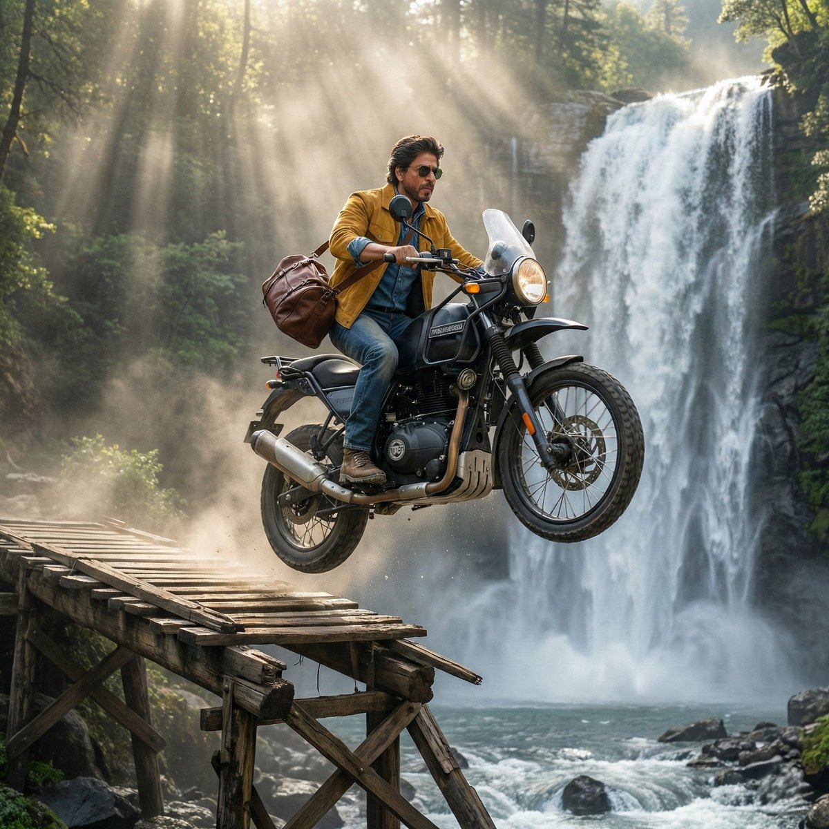 SRK Motorcycle Jump Action Shot Prompt 1