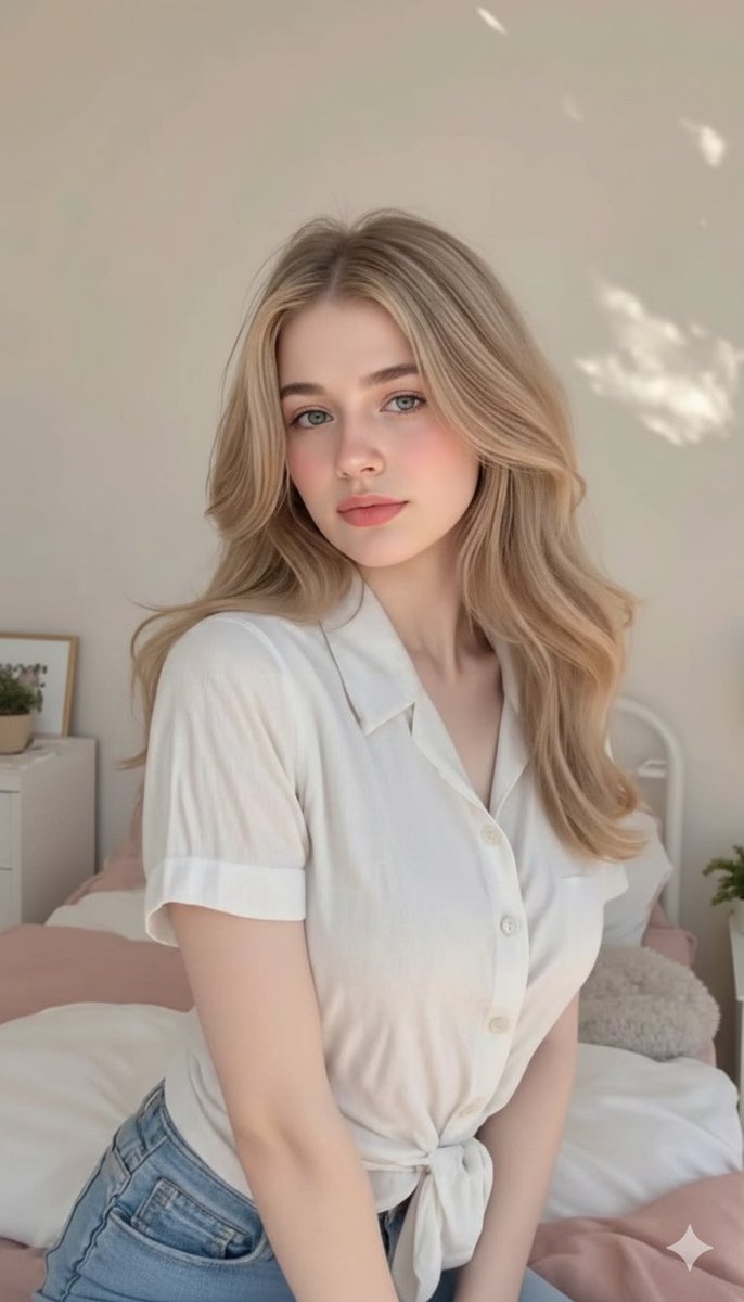 Photorealistic Blonde Woman in Cozy Bedroom Prompt 2