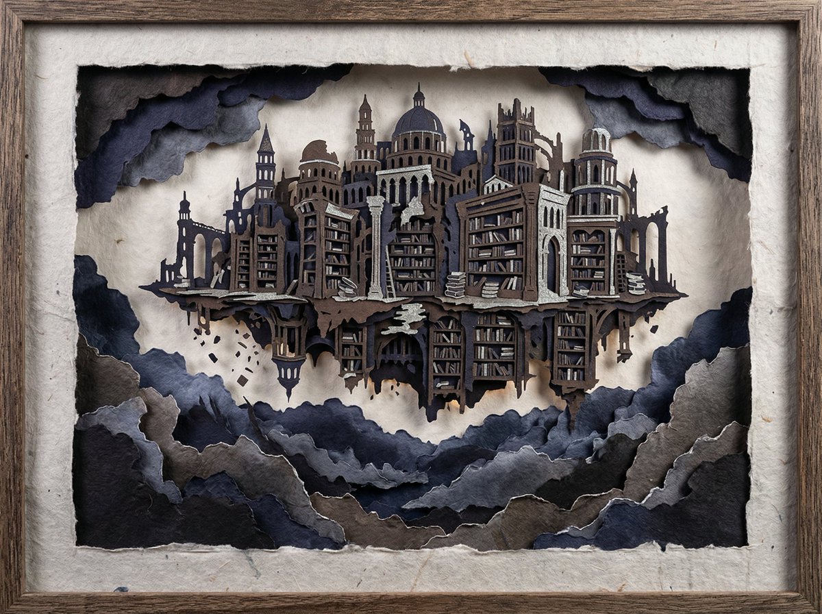 Intricate Paper Cut Silhouette of a Library 4