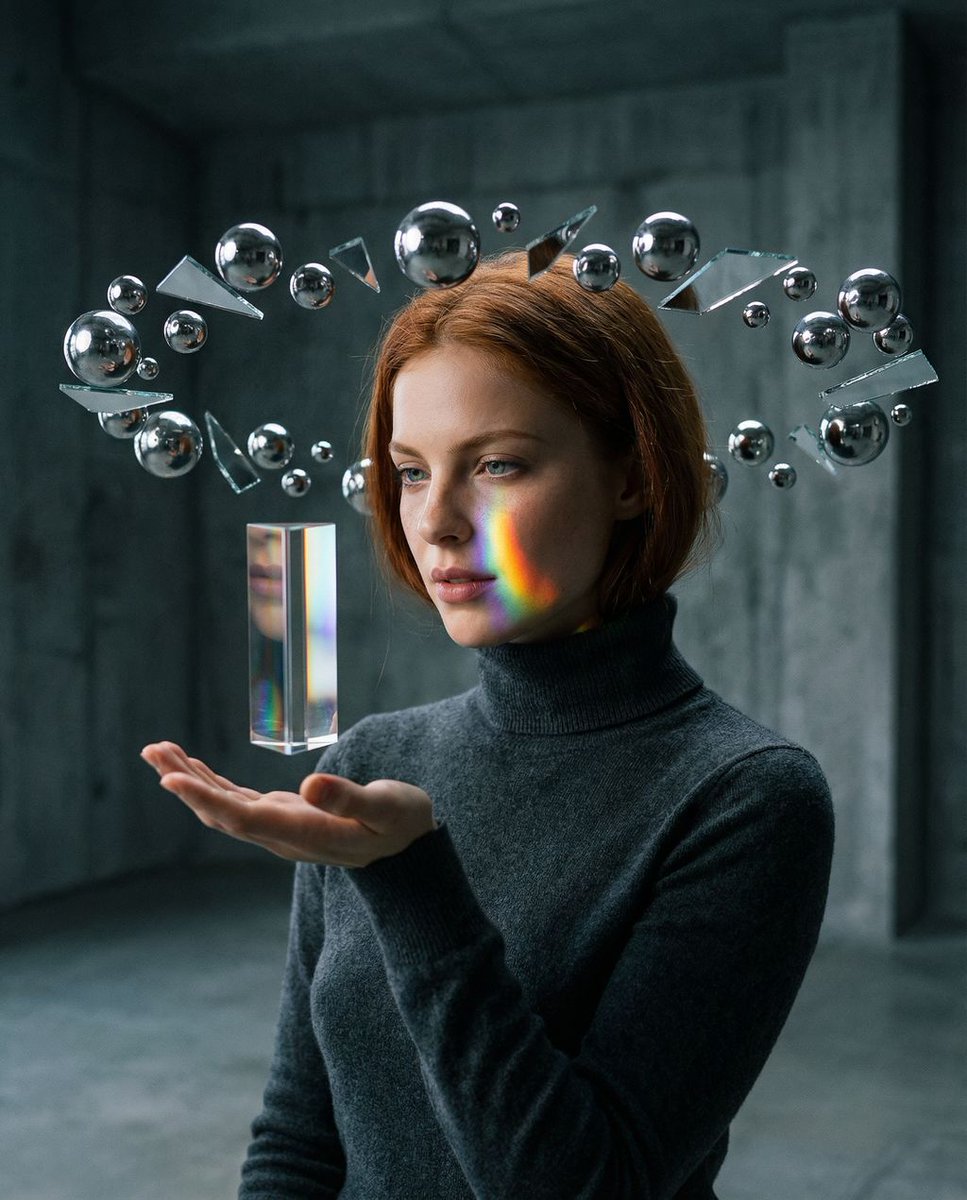 Surreal Brutalist Portrait with Kinetic Chrome Orbits Prompt in JSON 2