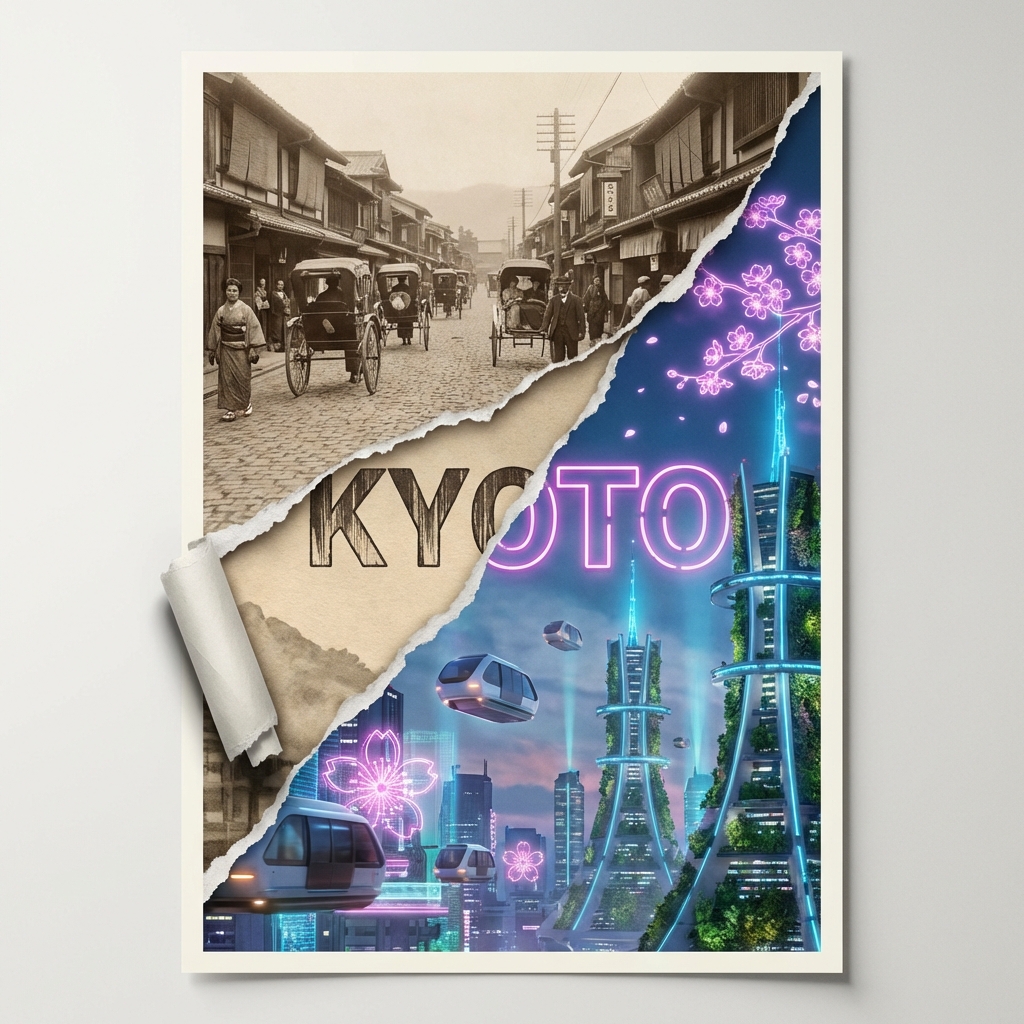 Torn Poster of Contrasting Kyoto Eras 1