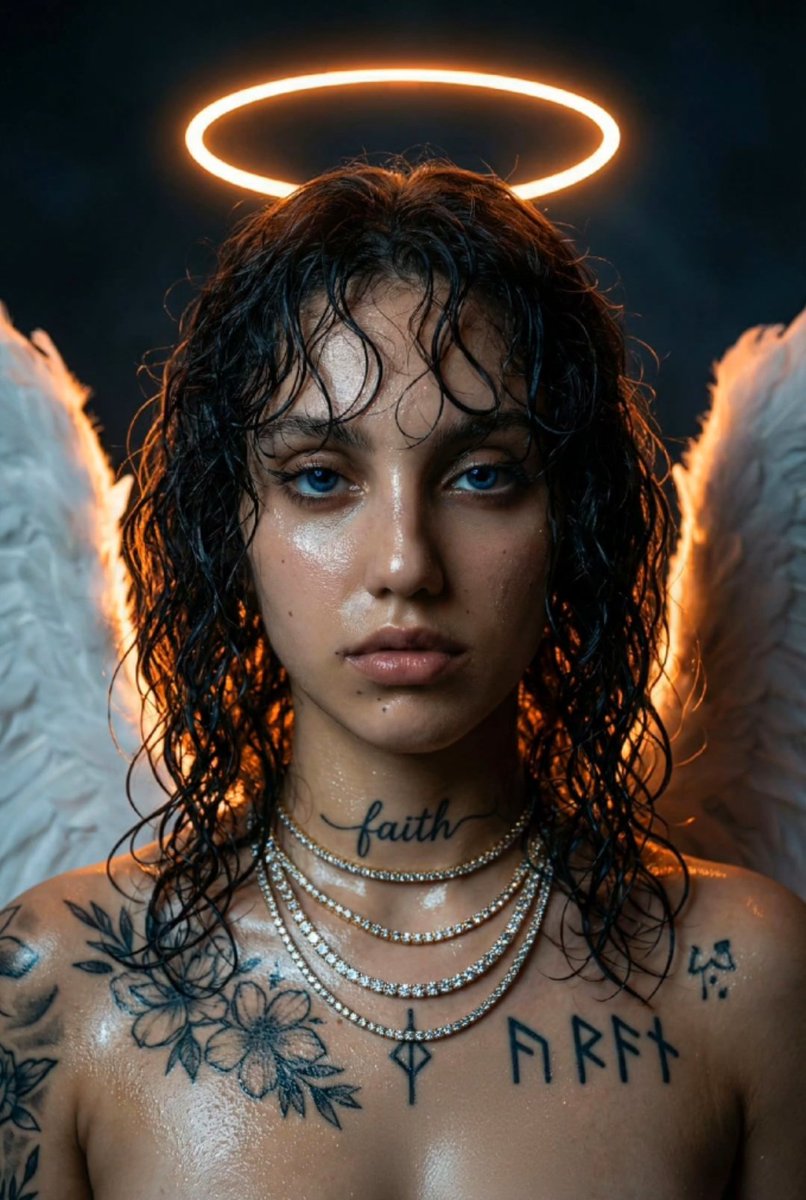 Dark Fantasy Neon Portrait with Glowing Halo Prompt 1