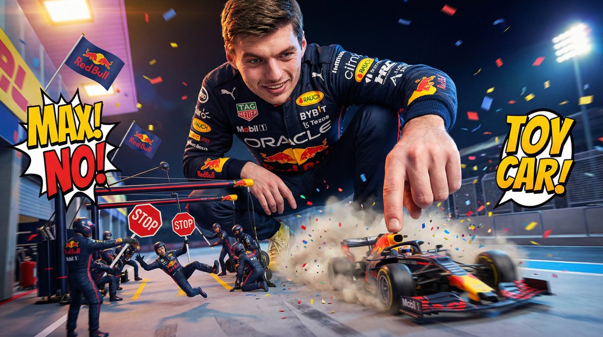 Comedic Giant Max Verstappen in Pit Lane 1