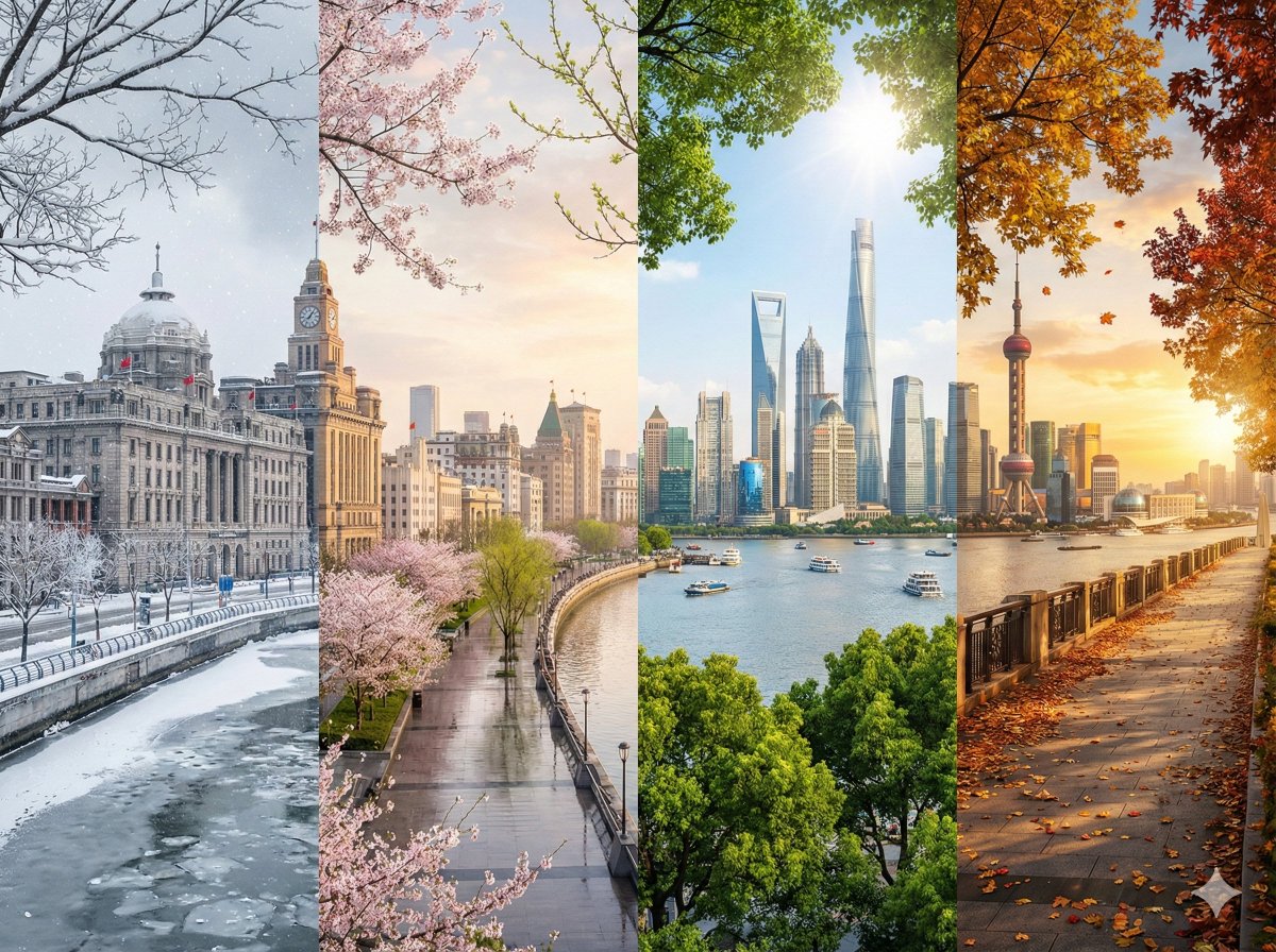 Seamless Four Seasons Panorama of Shanghai Bund 4