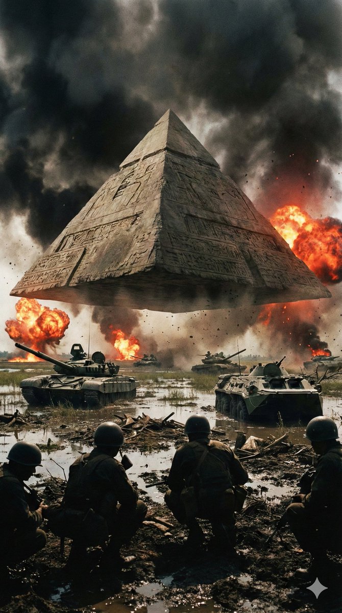 Ancient Pyramid Floating Over a Modern Battlefield 1