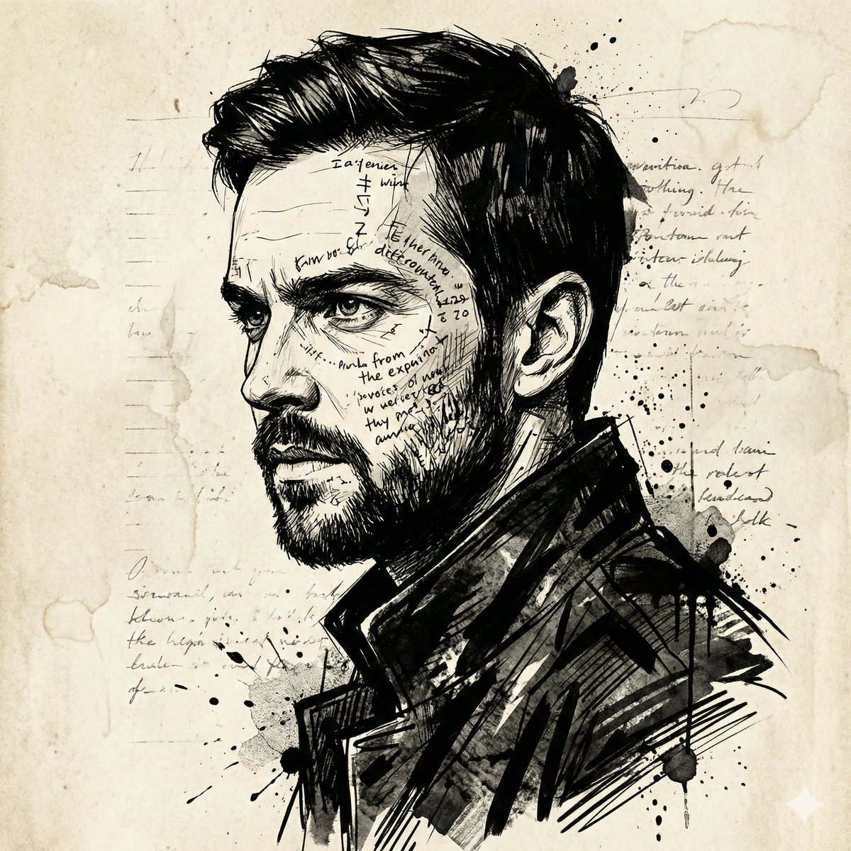 Intense Ink Sketch Portrait with Face Likeness 1