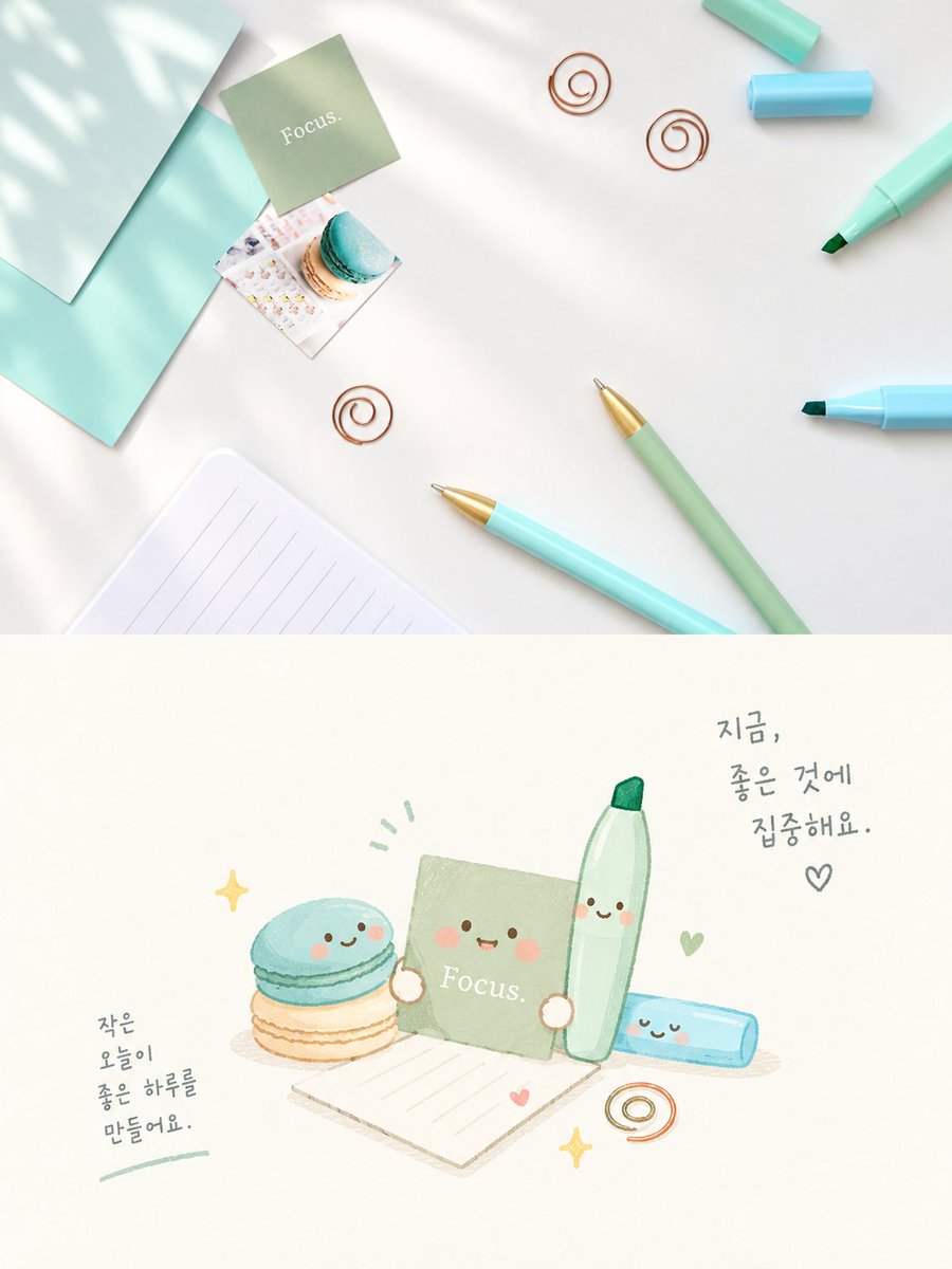 Infographic / Edu Visual - Cute Focus Desk Flat Lay and Kawaii Illustration