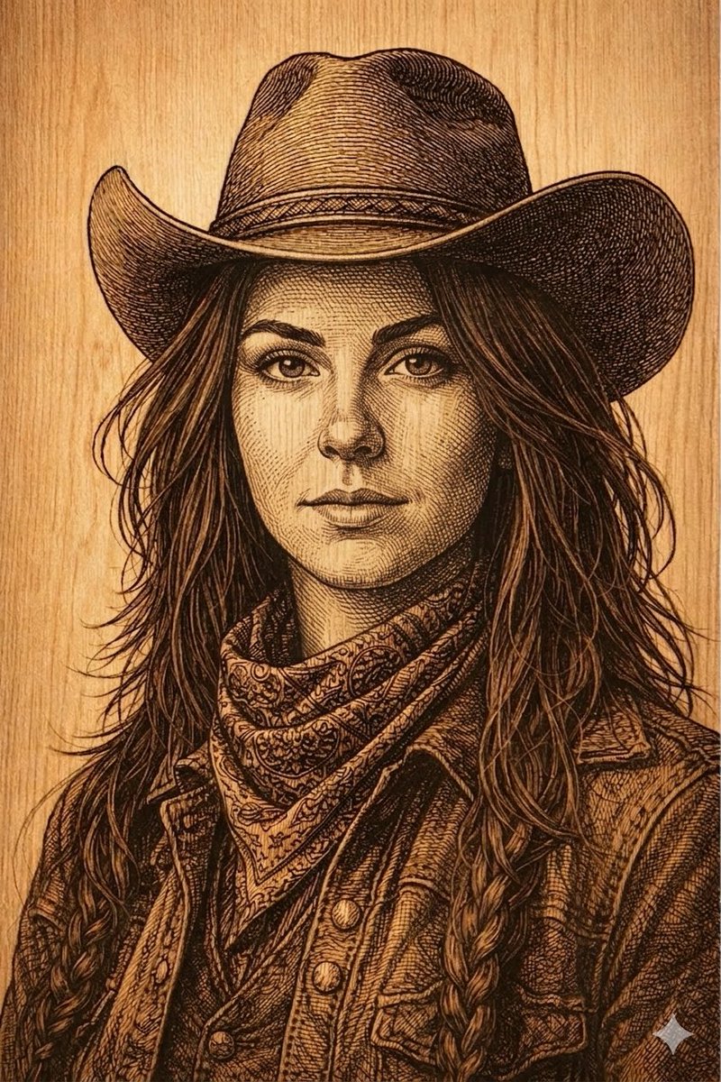 Western Outlaw Woodburning Pyrography Prompt 1