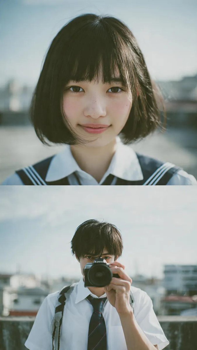 Cinematic diptych of teenagers on a rooftop 2