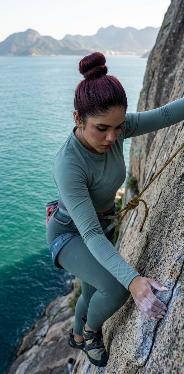 Rock Climbing Woman Sea Cliff 2