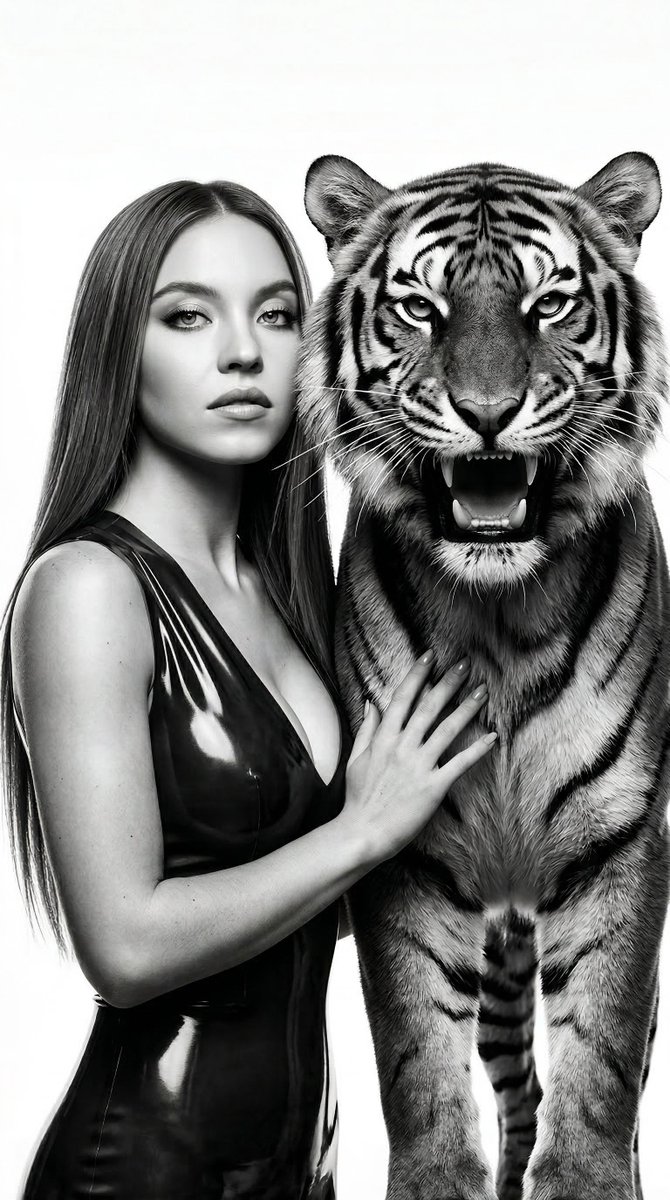 Black and White Panther and Woman Editorial Portrait 3