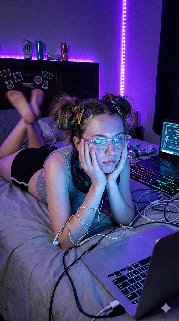 Cyber-Grunge Gamer Girl Portrait with Lo-Fi Aesthetic 1