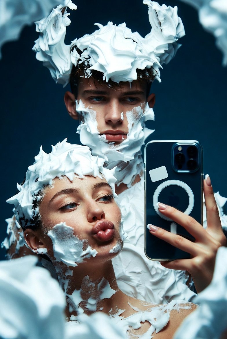 Playful Shaving Cream Mirror Selfie Prompt 1