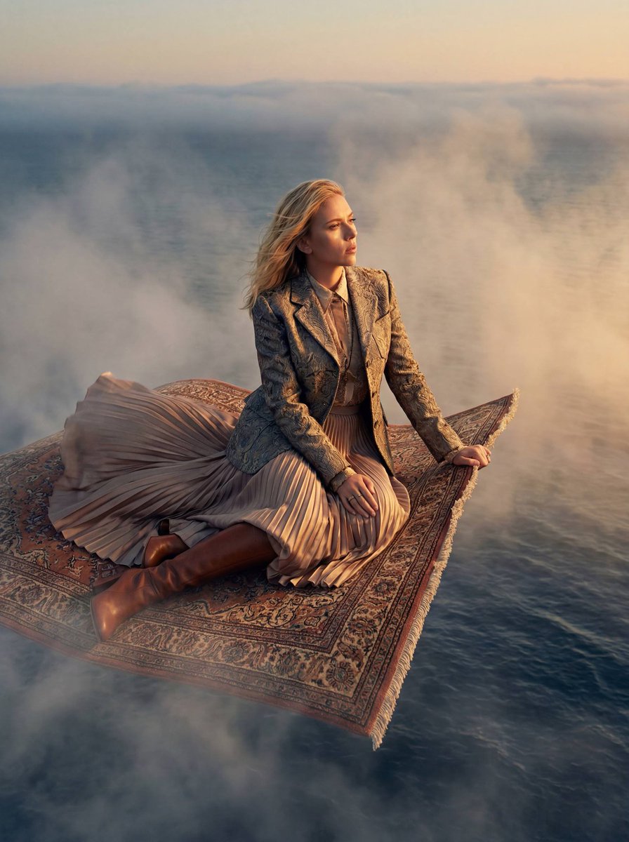 High-Fashion Editorial on a Magic Carpet over the Ocean 2