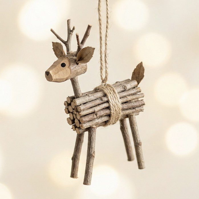 Rustic Twig Reindeer Christmas Ornament 1