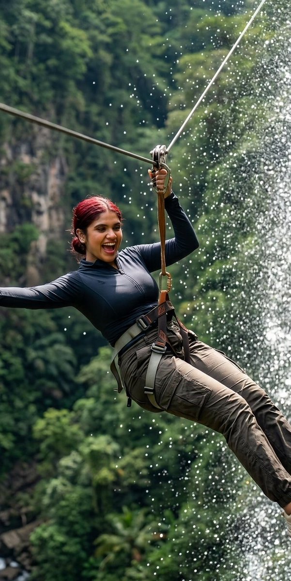 Waterfall Zipline Adventure Action Shot 2