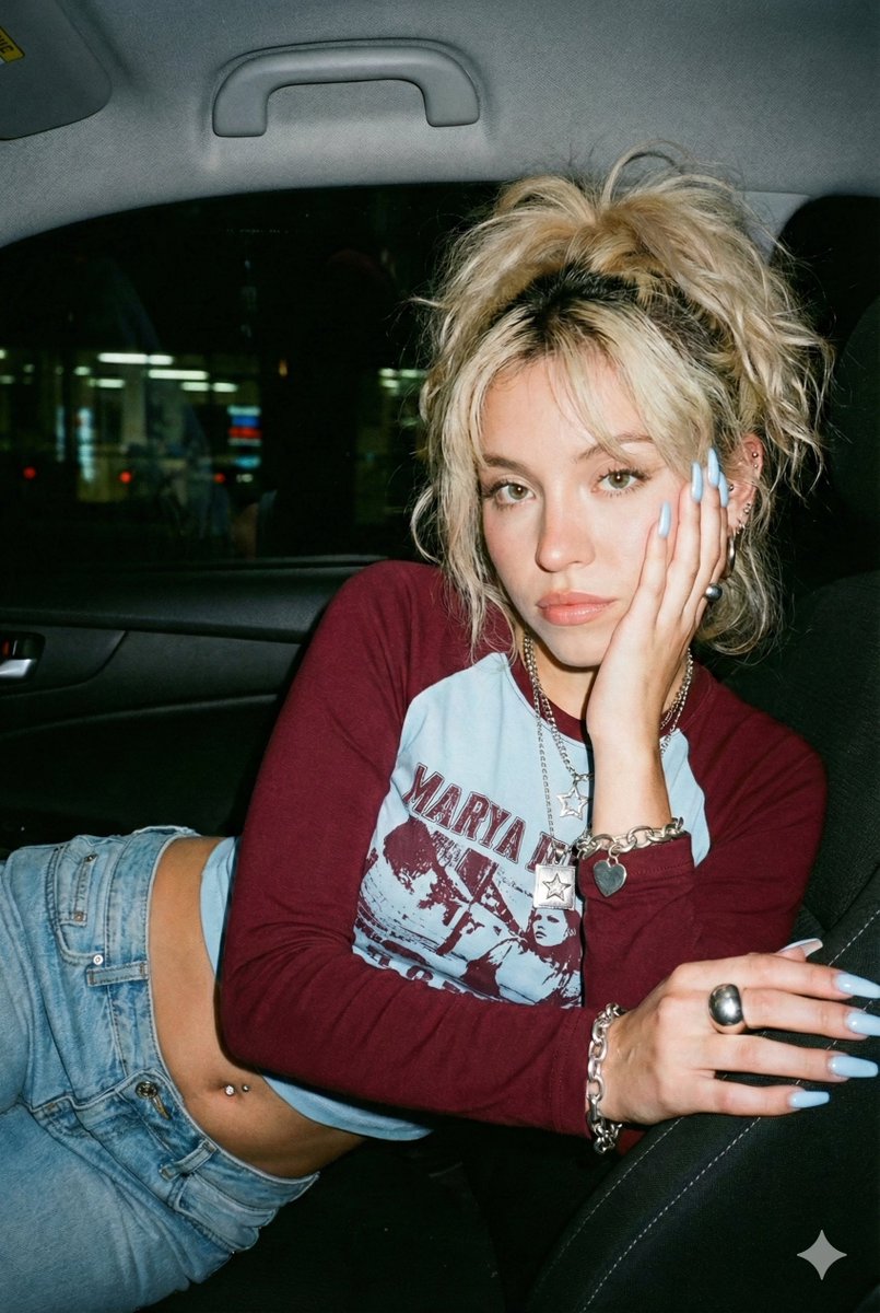 Y2K Flash Photography Portrait in a Car 3