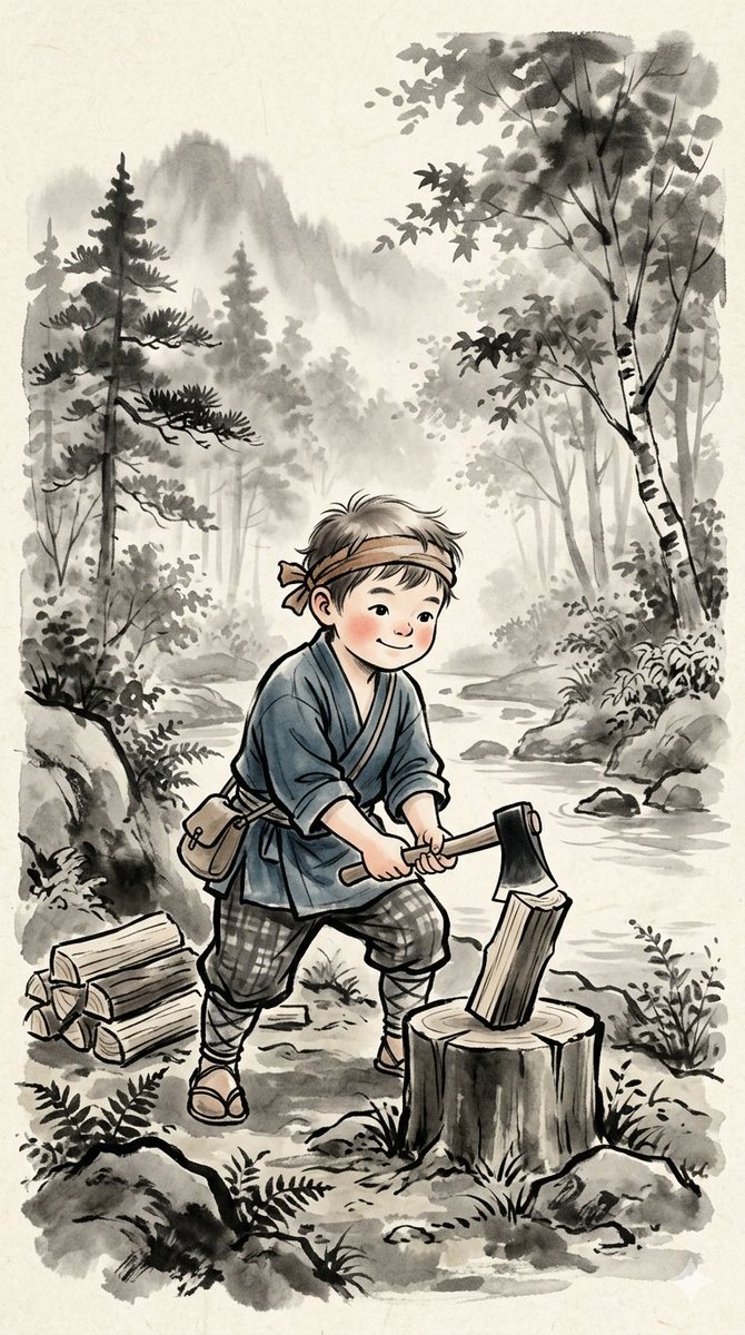 Traditional Japanese Ink Children Illustration 1