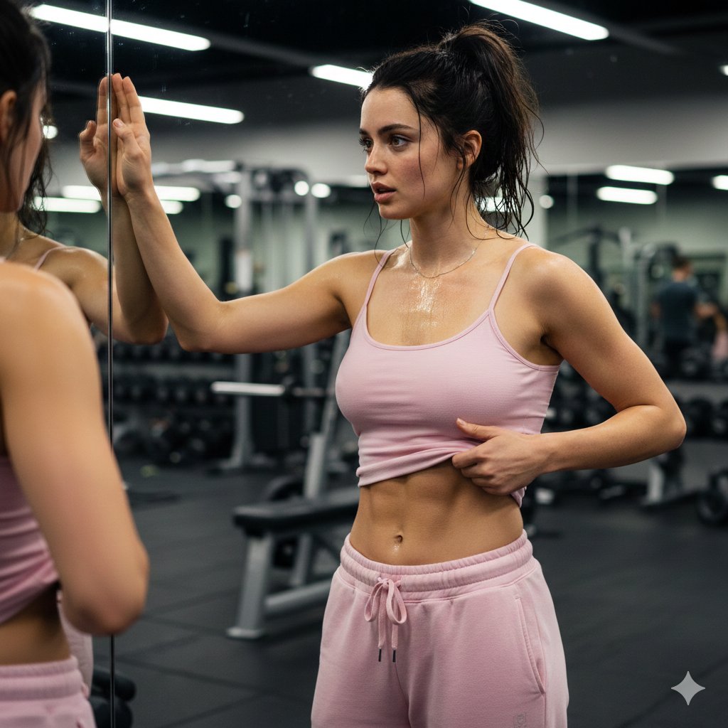 Hyper-realistic gym portrait with intense sweat and skin detail 2