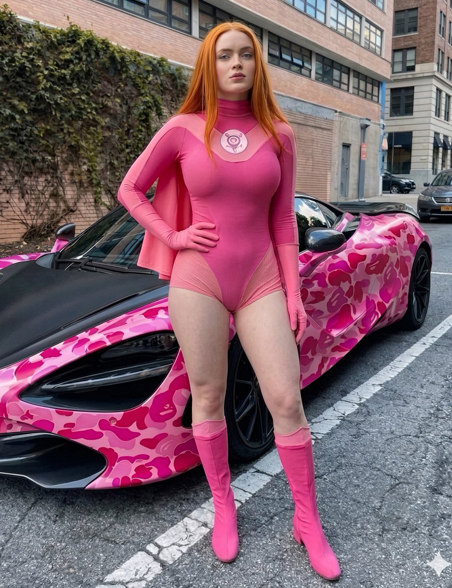 Superhero Bodysuit on Sports Car Hood (Prompt 2) 2