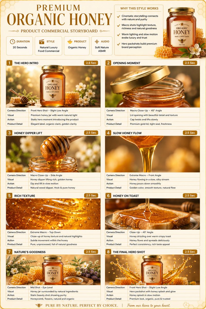 Premium Organic Honey Commercial Storyboard 1