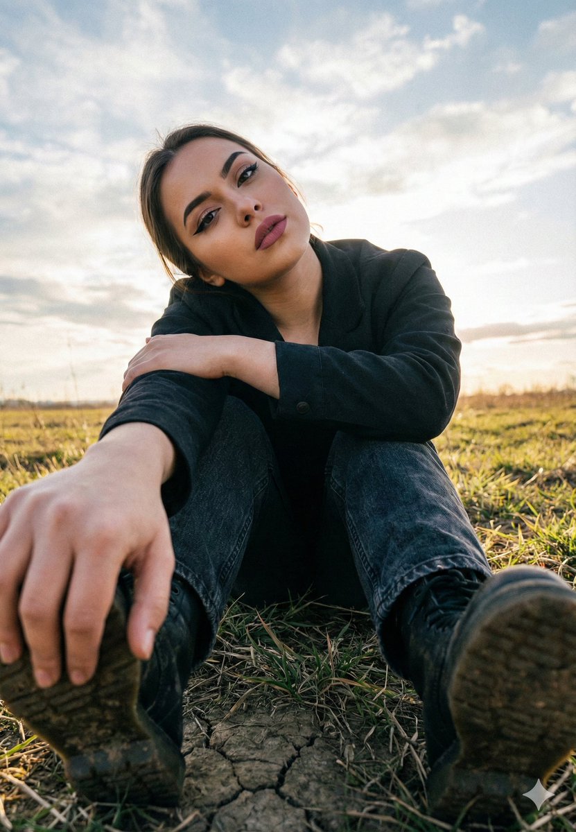 Cinematic Low Angle Portrait in a Dry Field 1