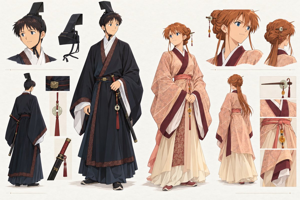 Infographic / Edu Visual - Anime Character Design Sheet: Traditional Hanfu Couple