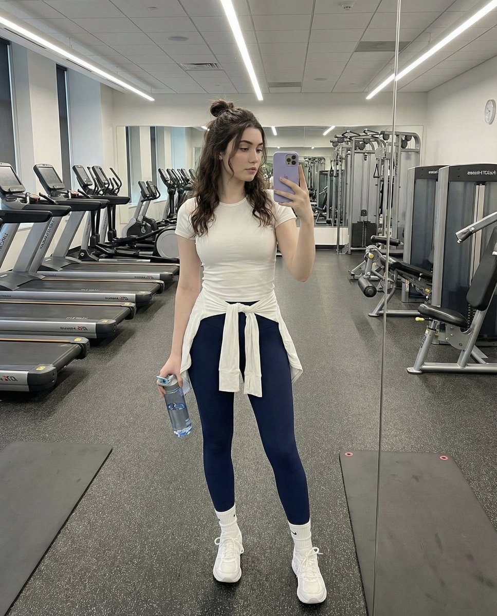 Full-Body Mirror Selfie in a Modern Gym 1
