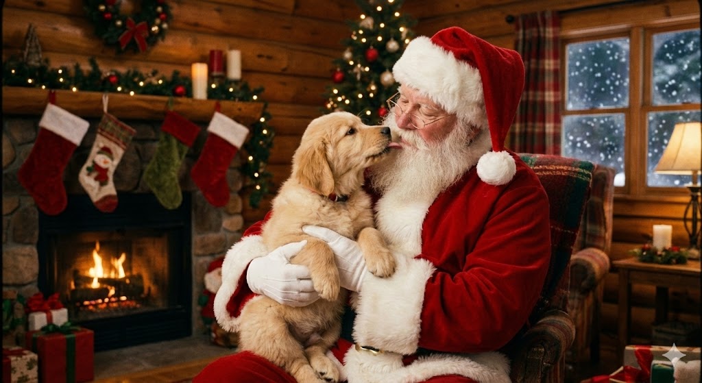 Simple Christmas dog and Santa image prompt 2