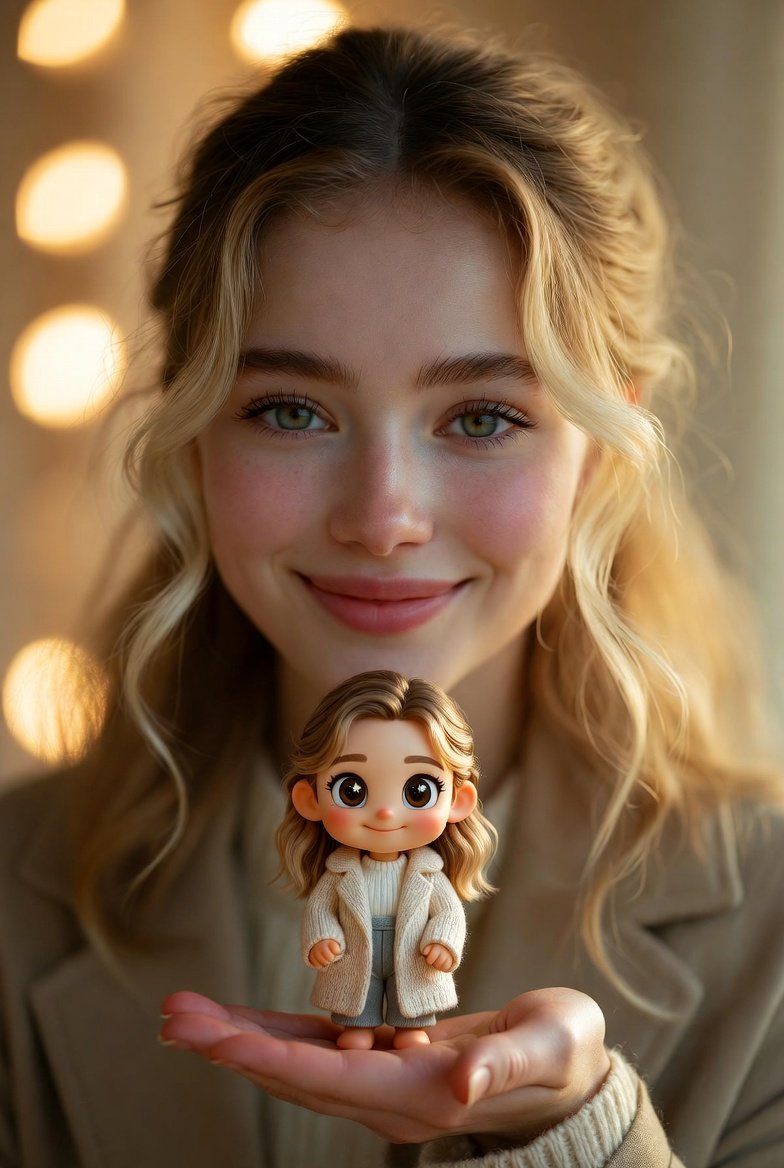 Cinematic Portrait with Miniature Chibi Figurine 1