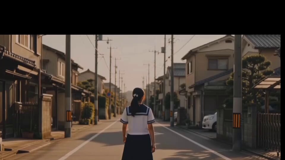 Cinematic Japanese Schoolgirl Sunset Walk