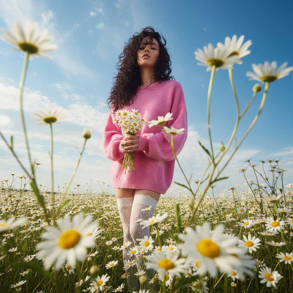 Hyper-realistic High-Fashion Editorial with Daisies 2