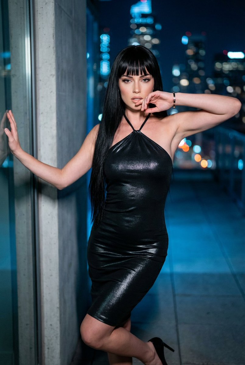 Nighttime Rooftop Portrait with Metallic Dress 1