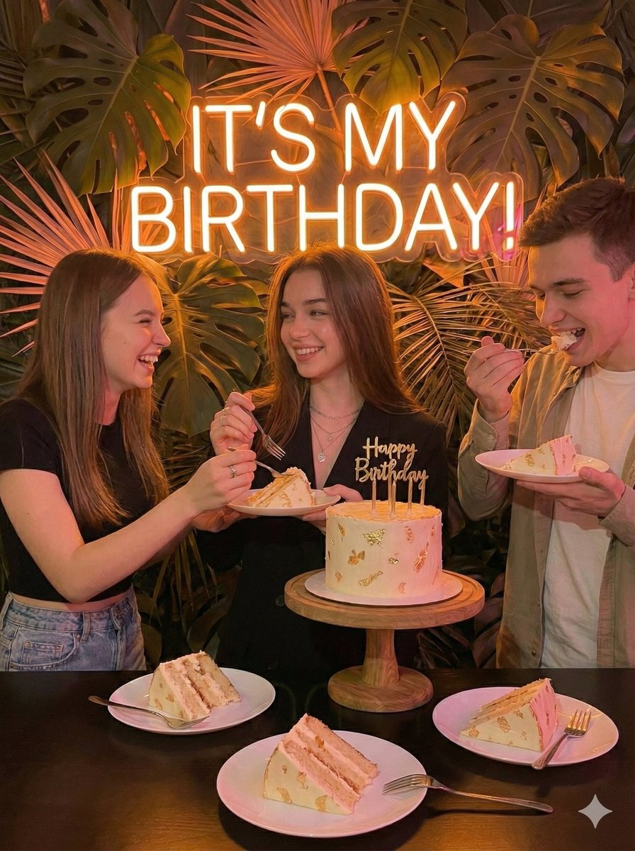 Birthday Celebration Neon Poster Collage Prompt 2