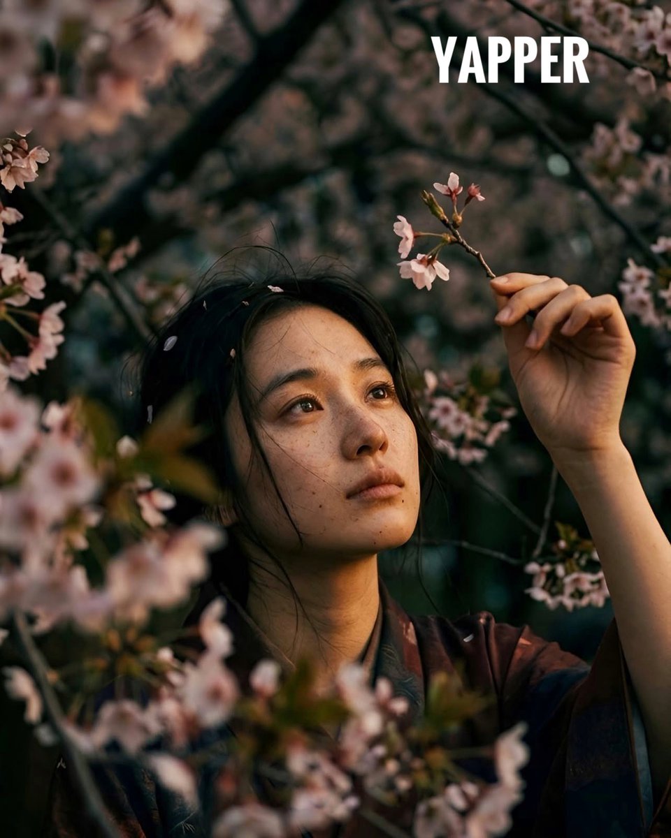 Japanese woman in vintage kimono under cherry blossoms 1