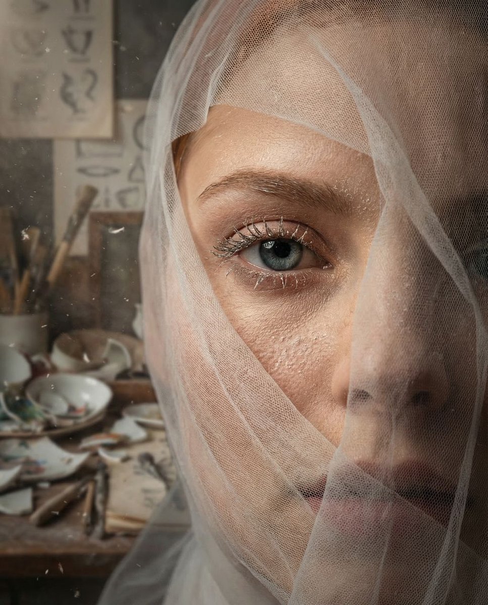 Surreal Macro Portrait with Porcelain Restoration Theme 2