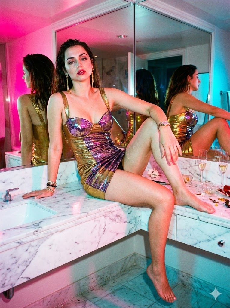 Decadent, Surreal Glamour Portrait of Ana de Armas in Luxury Bathroom 2