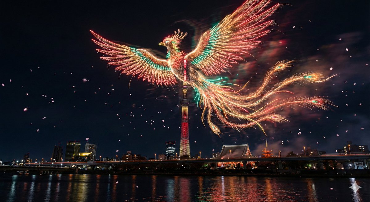 Photorealistic Long-Exposure Fireworks over a City Skyline 3